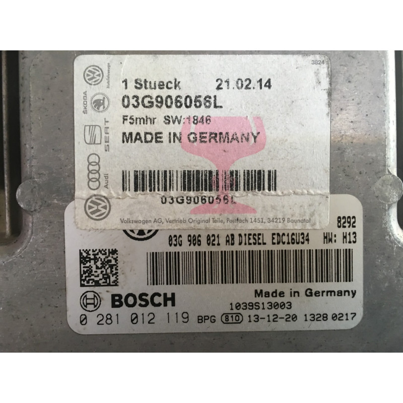 ECU MOTOR BOSCH EDC16U34 3 42 0281012119 VAG 03G906056L